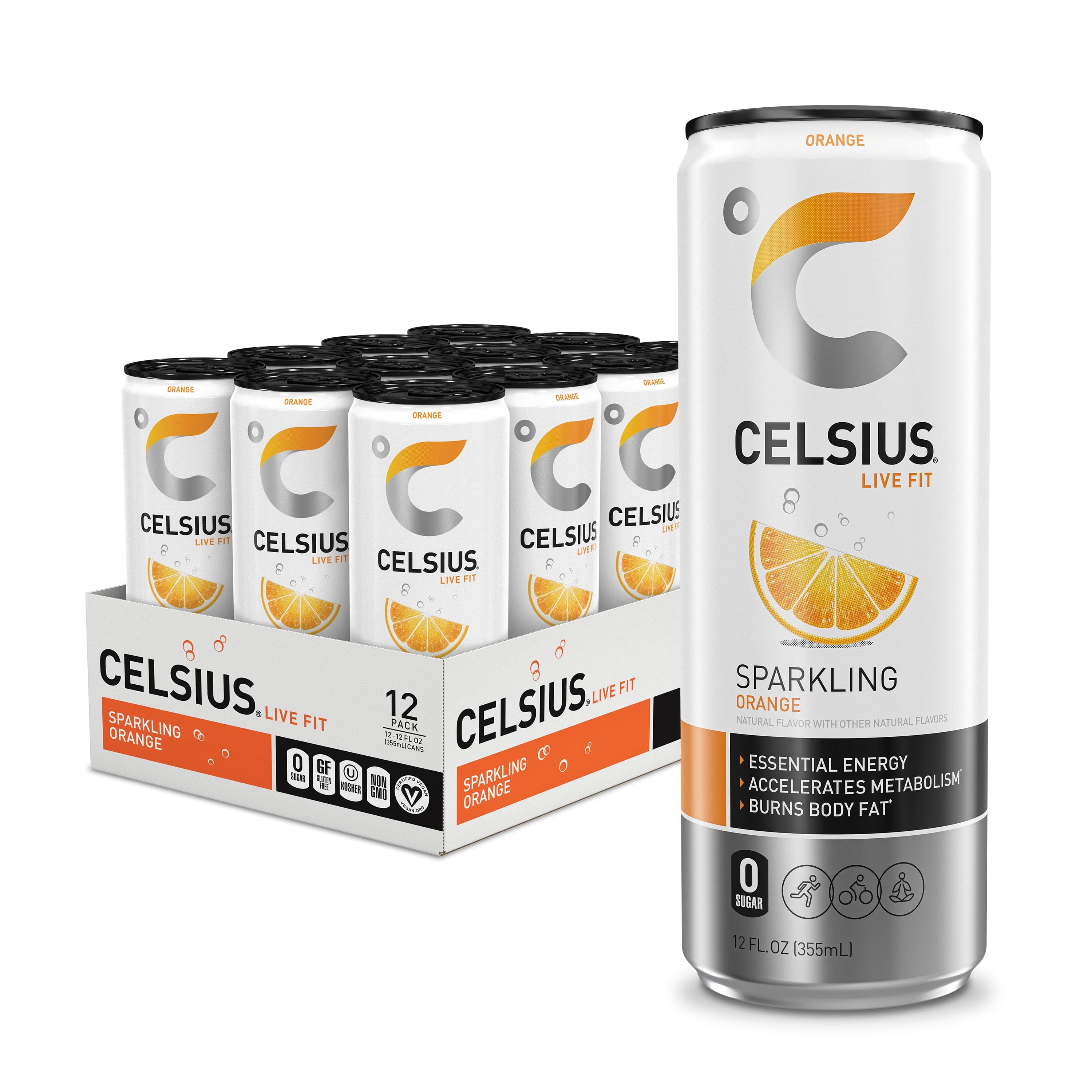 CELSIUS 12OZ 12CT SPARKLING ORANGE