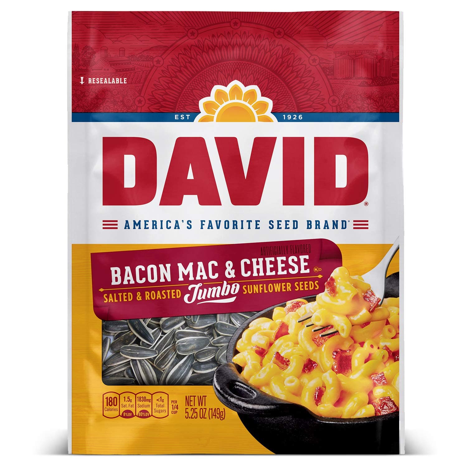 DAVID SUNFLOWER SEEDS 5.25OZ BACON MAC AND CHEESE