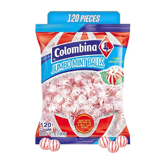 COLOMBINA JUMBO MINT BALL 120CT RED & WHITE HARD