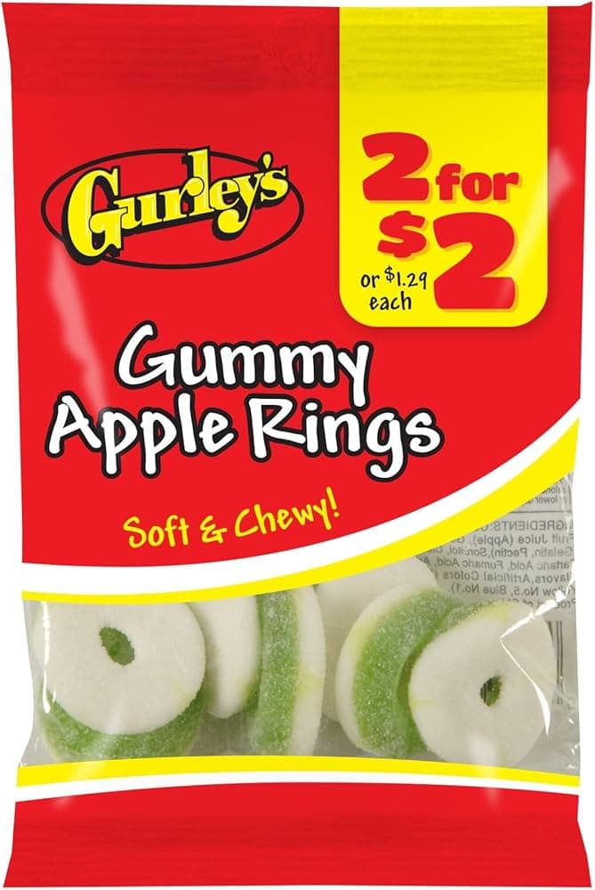 GURLEYS CANDY 1 BAG GUMMY APPLE RING