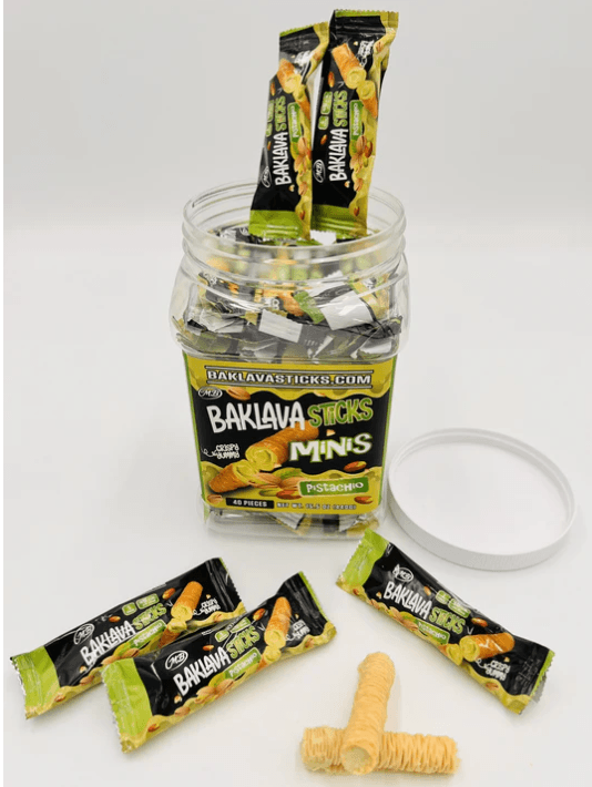 BAKLAVA STICKS MINI 15.2OZ 40CT JAR PISTACHIO