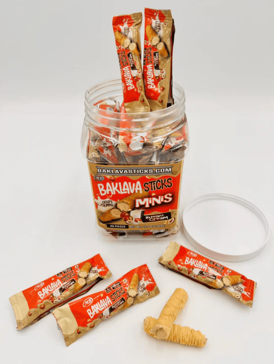 BAKLAVA STICKS MINI 15.2OZ 40CT JAR BUENO CREAM