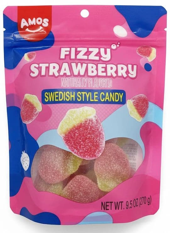 AMOS SWEDISH STYLE FIZZY 9.5OZ 1CT STRAWBERRY