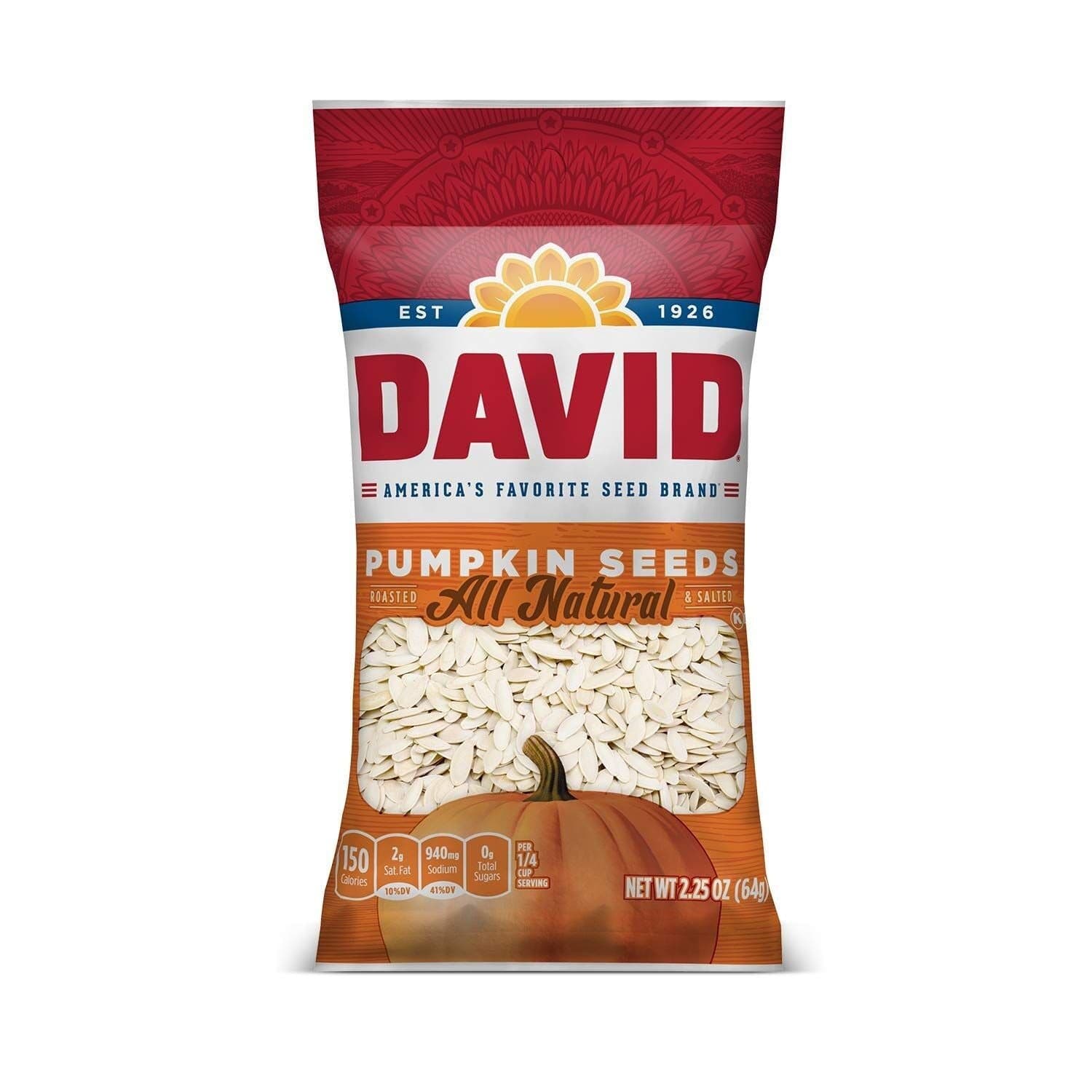 DAVID SUNFLOWER SEEDS 2.25OZ PUMPKIN